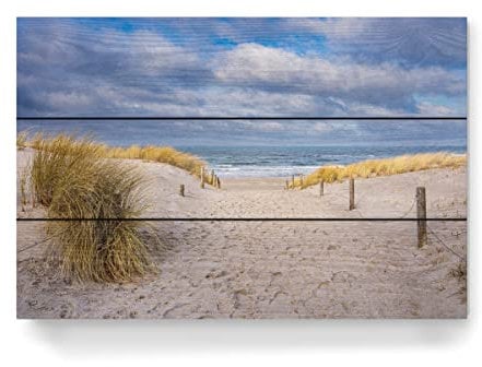 artboxONE Holzbild 45x30 cm Natur Strandaufgang und Meer von Künstler Rico Ködder