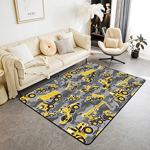 Loussiesd Bagger Teppich 100x150cm Camouflage Baufahrzeuge Teppiche Matte für Wohnzimmer Schlafzimmer Ausrüstung LKW Dekor Teppich Rutsch Bereich Runner Teppich