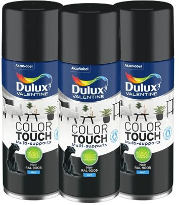 Dulux Valentine Peinture Intérieure et Extérieure Aérosol Color Touch - Mat Noir 400 ml - Lot de 3