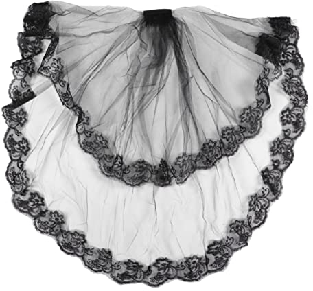 Schwarzer Spitzenschleier mit Kamm, Elegant Geschenkideen, Polyester Mesh