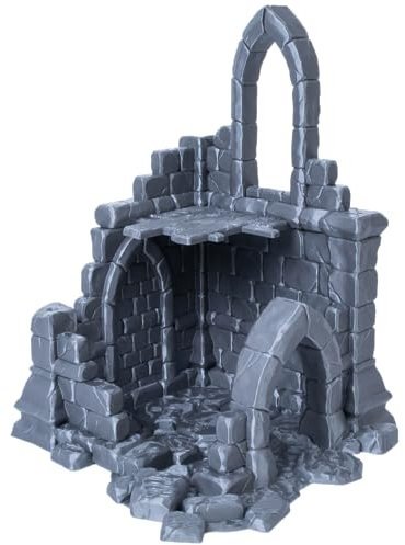 3D Vikings Zerstörter Kirchturm: 2-teiliges, tragbares Geländeset für Tabletop-RPGs, Wargames und Miniatur-Szenarien, Maßstab 28/32mm