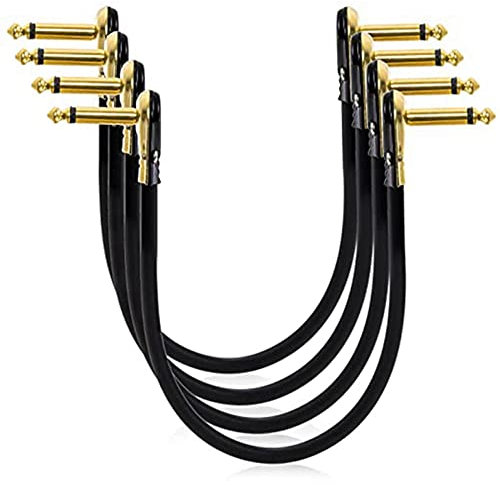 Vocdikficy Juego de 4 cables de conexión para guitarra, 12 unidades, color negro, conectores dorados para placa de pedales de efectos