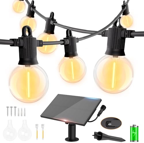 ZOTOYI 30M Solar LED Lichterkette Glühbirnen, Lichterkette Außen Solar mit 50+2 G40 Birnen IP65 Wasserdich 4 Modi Outdoor Solarlichterkette Glühbirne für Innenhof Garten Hochzeit Terrasse(Warmweiß)