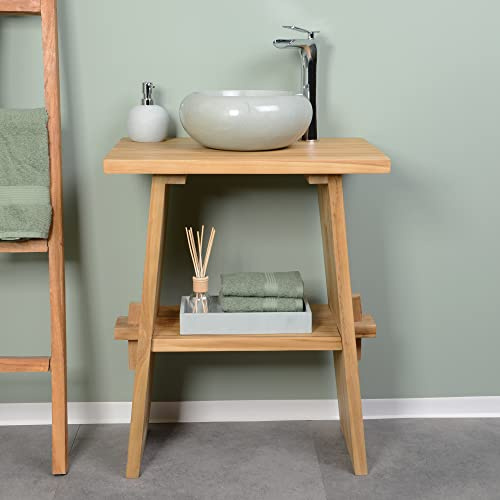 wohnfreuden Teakholz Waschtisch braun eckig 60 cm - Naturholztisch geschliffen Unterschrank für Waschbecken