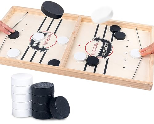 Hockey Brettspiel, Holz Schnell Sling Puck Match-Spiel, Bouncing Brettspiel, 2 in1 Interaktion Tischhockey Katapult Portable Schachbrett-Set