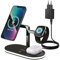 VOOMY Stazione di Ricarica Wireless 3-in-1 VOOMY Qi 15W per iPhone 13, Apple Watch 8/9/Ultra 2/SE, AirPods Pro/Max/3/2 - con Luce LED e Porta USB-A, Certificazione CE-ROHS, Schwarz