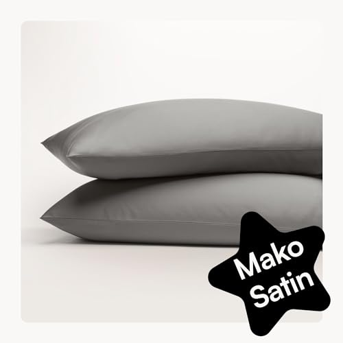 Seralino Satin Kissenbezug 35x35 Anthrazit/Dunkelgrau mit Reißverschluss (2er Set) 100% Bio Baumwolle, Oeko-Tex Zertifiziert, wie Seidenkissenbezug, als Zierkissen verwendbar, Kissenhülle 35 x 35 cm