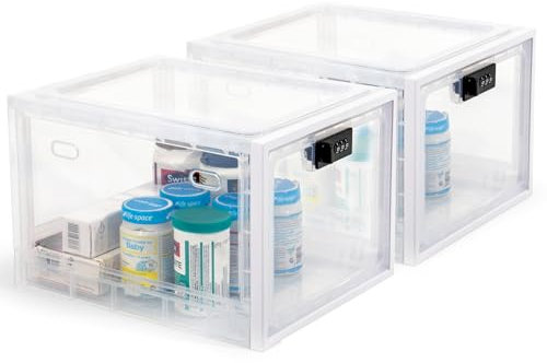 Theo&Cleo Medikamenten Aufbewahrungbox, Abschließbare Durchsichtige Box für Handys, Süßigkeiten, Snack, Persönlicher Safe Persönlicher Safe Faltbar (Weiß-2)