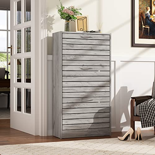 Caldion Schuhschrank mit 3 Klappen, Schuhregal,Schuhkipper für 16 Paar Schuhe, Schuhkommode mit 3 Fächern für Flur Schlafzimmer Eingang Grau 54 x 24 x 107cm