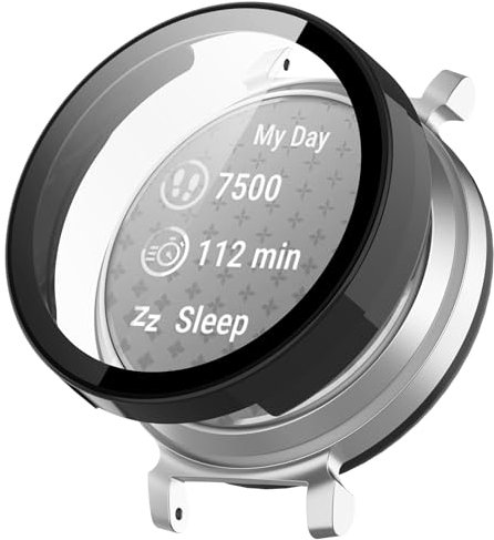 MOTONG PC Full Coverage Protective Watch Case Cover Tempered Glass Screen Protector Compatible with Garmin Lily 2(PC Black)