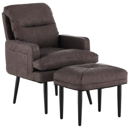 TUKAILAI Relaxsessel mit Fußhocker, Fernsehsessel aus Liegefunktion,Ohrensessel Liegesessel mit Metallbeine und Hocker,Polstersessel Ruhesessel für Wohnzimmer Schlafzimmer, Kunstleder Dunkelbraun