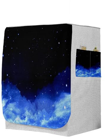 Highdi 3D Housse de Protection pour Machine à Laver, Chargement Frontal Housse à La Poussière avec Ouverture Frontale (Capacité M 8~10kg,Nuit étoilée 7)