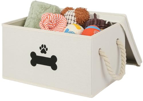 GreenPetopia Hundespielzeugkorb mit Deckel, Hundekorb für Spielzeug, Hundespielzeugkiste mit Baumwollseilgriffen, zusammenklappbare Aufbewahrungsbehälter für Hundespielzeug, Hundeaufbewahrung,