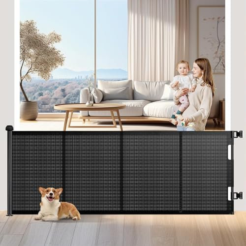 Treppenschutzgitter Ausziehbares Extrabreit Türschutzgitter für Babys, Babygitter & Hundegitter,500 cm Breite, 86 cm Höhe, Türschutzgitter für Treppe/Türen/Korridore/im Freien.Schwarz