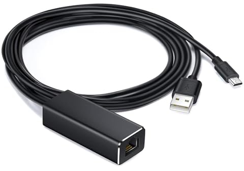 USB auf RJ45 LAN Netzwerkadapter, mit USB 2.0 Netzkabel für Stromversorgung, 10/100 Mbps Micro USB Ethernet Adapter, USB LAN Adapter für Chromecast Fire TV Stick/Home Mini/Ultra/Audio