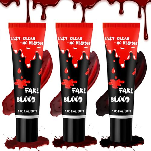 WEILAOK Faux Sang Halloween, Faux Sang Lavable, Faux Sang, Fake Blood,Faux Sang Maquillage Convient pour Halloween Soirées à Thème etc, 30 ml, 3 Pièces