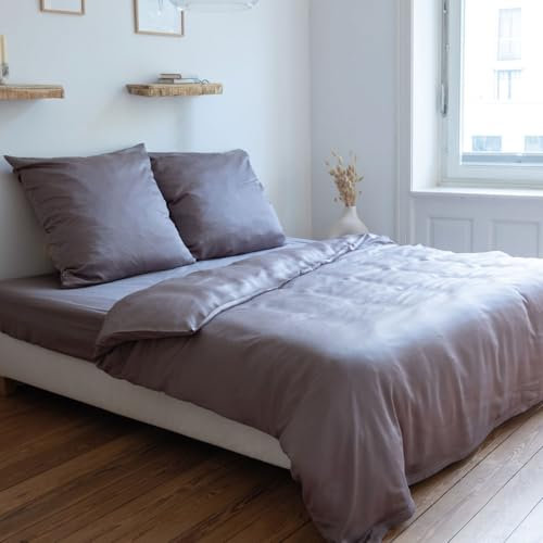 AGA.PIE Bambus Lyocell Bettwäsche-Set 200x200 + 2X 80x80 cm - Braun-Grau, 100% Bio Oeko-Tex 100, für Allergiker, Antibakteriell, Ganzjahres-Bettwäsche, Atmungsaktiv, Geruchshemmend, Besonders sanft