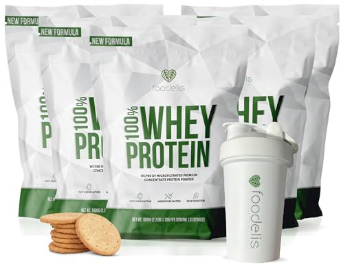 Foodelis Proteinas Whey 5 KG Galleta + Shaker | 165 Dosis | Whey Protein con Aminoácidos Esenciales | Proteinas para Masa Muscular de Alta Solubilidad | Proteina en Polvo