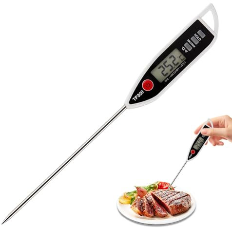 Thermometer Kochen mit Langer Sonde, Wasserdichtes Digital Küchenthermometer, Küchenthermometer LCD Sofort Ablesbares, -50°C bis +300°C Küchenthermometer, für Wasser, Flüssigkeiten,Kerzen und Kochen