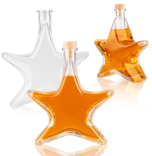 SUPERBUTELKI.PL Glasflaschen Weihnachtsbaum 200 ml – 5 Stück – Leere Glasflaschen mit Korken zum Befüllen für Likör, Tinkturen, Sirup oder Geschenke (Star 500 ml x 5 pieces)