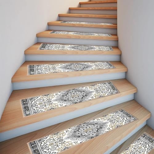 GHIBFBT 15PCS Stufenmatten Innen, 76x20cm Rutschschutz Treppenteppich, Vintage weich Treppenstufen Matten, Selbstklebend Teppich für Indoor, Outdoor, Treppen (Grau)