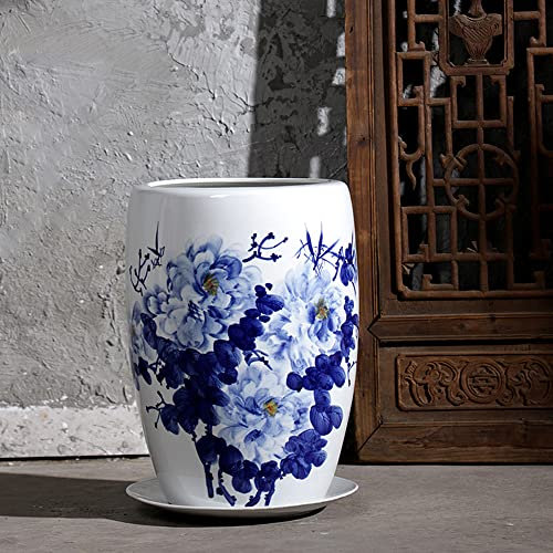 asdchZen Vase À Fleurs en Porcelaine Bleu Et Blanc À Motif De Lotus Ancien, Caractéristiques Orientales, Vase Bouteille Chinois, Pot De Fleurs Chinois en Céramique De Pivoine Peint À La Main, G, A