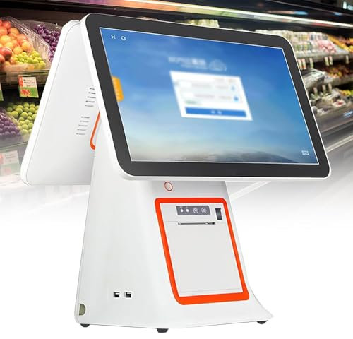 Sistemi POS touch screen da 15,6 pollici, doppio schermo touch per ordini in negozi di abbigliamento e ristoranti, stampante per ricevute integrata, per vendita al dettaglio e ospitalità,White