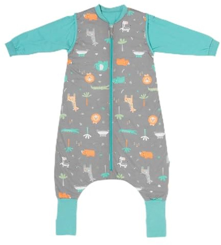 schlummersack Baby Schlafsack mit Füßen und Ärmeln – 1 Tog, 130 cm für Körpergröße 130-140 cm – Atmungsaktiv, verlängerbare Bündchen, Anti-Rutsch, Oeko-Tex zertifiziert, Safari-Design