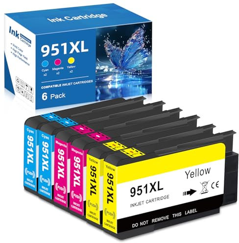 Yongairuink 951XL Cyan Magenta Gelb Ersatz für HPQ Officejet Pro 8600 Druckerpatronen kompatibel mit HPQ Officejet Pro 8610 8615 8620 8100 8625 8630 8640 8660 251dw 276dw (6 Pack, 2C 2M 2Y)