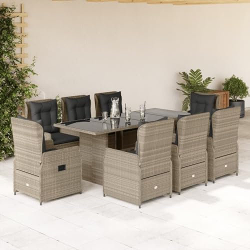 Brokky 9-TLG. Garten-Essgruppe mit Kissen Sitzgruppe Outdoor TerrassenmöBel Terrassen-Sitzgruppe Garten-Essgruppe Hellgrau Poly Rattan - 3262796