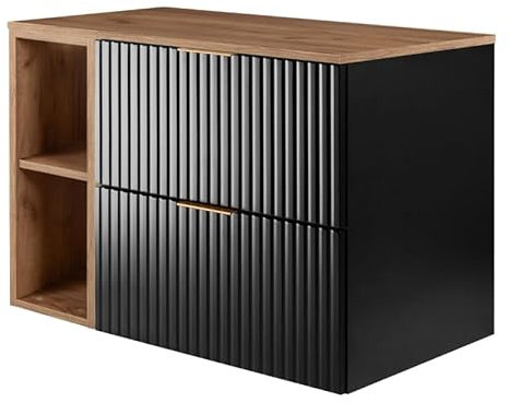 RODAN - Unterschränke fürs Bad 80 cm Schwarzes Regal und Arbeitsplatte 80 cm Craft Gold - Waschbeckenunterschrank - Unterschrank Waschbecken mit Zwei leise schließenden Schubladen 46 x 60 x 57 cm