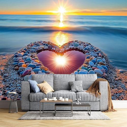 JEDTAKCT Rouleau De Papier Peint Plage D'Amour Moderne Et Minimaliste, Motif De Paysage Naturel En 3D Papier Peint Panoramique Pour Le Salon, Chambre À Coucher, Décorative Chambre