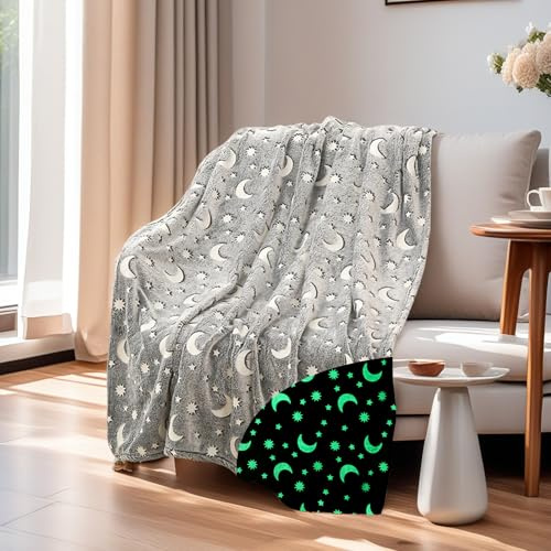 HSGLGNA Kuscheldecke Kinder Dinosaurier Decke Leuchtet im Dunkeln,Dinosaurier Muster Weiche Mikrofaser Flauschig Decke,Tolle Geschenke für Dino Liebhaber (Sterne-Grau, 130x150 cm)