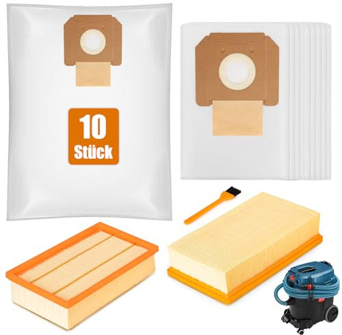 Lot de 10 sacs d'aspirateur pour Bosch GAS 35 L AFC/L SFC+/M AFC Professional avec 2 filtres de rechange, sacs filtrants pour Bosch GAS 35 Series, sacs de rechange grande capacité