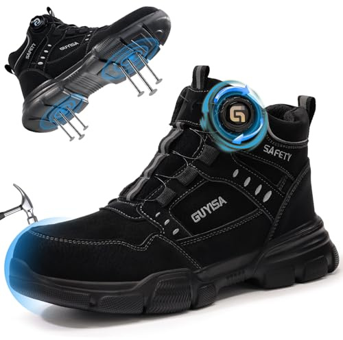 GUSAYEX Steel Toe Cap Safety Boots Mens Puncture Resistant Work Boots Black