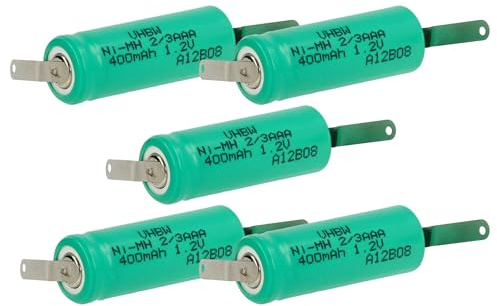 vhbw 5X Akku Ersatz für 2/3AAA für Modellbau (400mAh, 1,2V, NiMH, Grün, mit Z-Lötfahne)