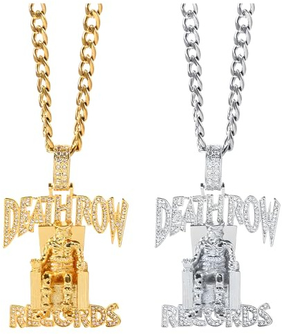 XIGAWAY Deathrow Records Prisoner Necklace – Gold Hip Hop Necklace with Zircon Pendant for Men & Women (51–80 cm, Alloy)