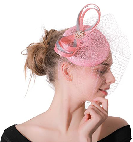 KZTHGNS Hut Party Stirnband für Frauen Hochzeit Französisch Mesh Schleier Haar Kopfbedeckung Braut Federn Haarnadel Cocktail Hüte