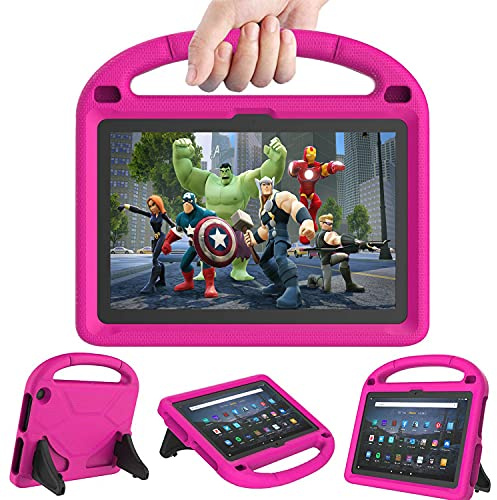 Mansiruyi Fire HD 10 Tablet Case for Kids(13/11th Gen, 2023/2021 Release) -Lightweight Shockproof Case with Handle Stand for Fire HD10 Kids&Kids Pro Tablet -Rose