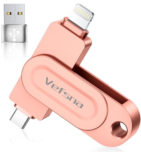 【sans APP】 Certifiée MFi Clé USB 512 Go, Cle USB iPhone Stockage Externe, Clé USB C 3 en 1 Clef USB 3.0 Stockage Transfert Photos Est Idéale pour Voyageurs, Memoire pour iPhone/iPad/Android/PC Rose