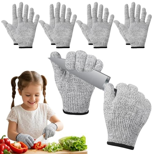 Utensilsto 4 Paar Level 5 Schnittschutzhandschuhe 8-12Y | Schnittfeste Handschuhe Schnitzhandschuh für Basteln, Kochen, Werken & Garten