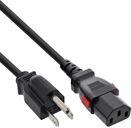 InLine Netzkabel USA auf verriegelbarer Kaltgerätestecker C13, UL Zertifiziert, 18AWG, schwarz, Exportkabel für Server & IT, 1m, 16951U