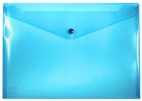 Dokumententasche A4 PP quer transparent blau mit Klappe Druckknopf 10 Stk | Reißfeste PP Folie, klare Übersicht, ideal zum Sammeln und Ordnen von Unterlagen bis 100 Blatt