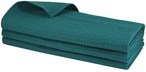 Daloual 3X Geschirrtuch 100% Baumwolle Waffel-Piqué Küchentuch Putztuch Blaugrün Petrol