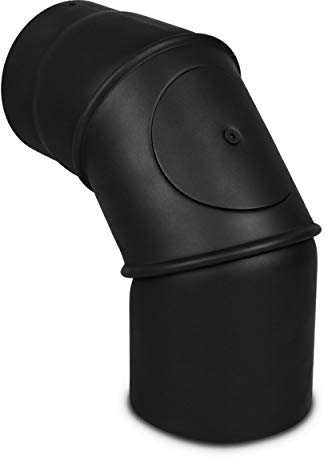 LANZZAS Ofenrohr Bogen 0° - 90° verstellbar mit Tür - im Durchmesser Ø 150 mm - Farbe: schwarz - Rauchrohr/Knie-Bogen
