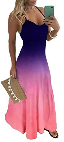 ORANDESIGNE Donne Elegante Abito da Cerimonia Sera Lungo Schienale Fascia Vestito Senza Maniche Estivo Casual Floreale Fiori Fantasia Dress A Viola 38