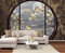MIWEI Wallpaper Papier Peint Panoramique Porte Ronde Fenêtres Paysage Fleurs Et Oiseaux Papier Peint Intissé Tapisserie Murales Chambre Salon
