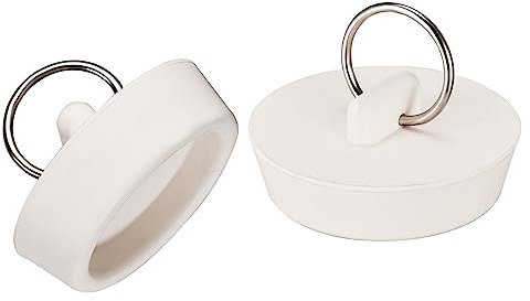 uxcell Lot de 2 bouchons d'évier en caoutchouc Blanc 41,5-45 mm avec anneau de suspension pour baignoire, cuisine et salle de bain