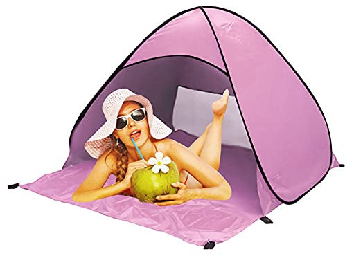 HSGAV Strandmuscheln Automatisches Aufstellzelt, Wurfzelt 2-3 Personen Leichtes Sofortzelt Anti-UV-Schutz Wasserdichtes Aufstellzelt mit Tragetasche für Strand,Picknick,Camping,Angeln,Rosa