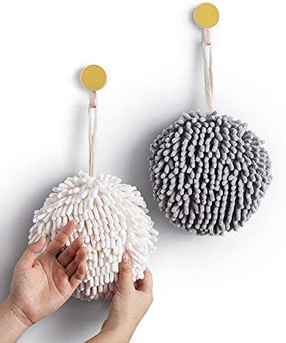 Sophie & Panda Fuzzy Ball Handtücher 2er-Set Weiß und Grau - Trocknen Sie Ihre Hand sofort bequem mit diesem kreativen Badetuch-Set dekorative Handtücher für das Badezimmer Packung mit 2
